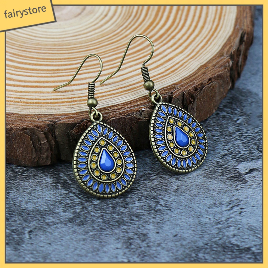 1 Đôi Bông Tai Hình Giọt Nước Đính Kim Tuyến Phong Cách Bohemia Dành Cho Nữ