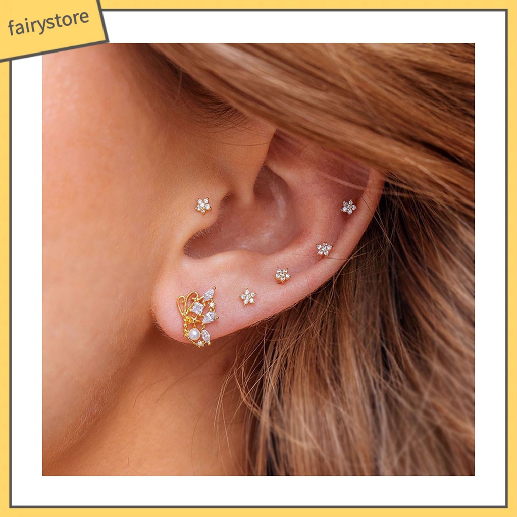 1 Bộ Khuyên Tai Bắt Mắt Dễ Sử Dụng Bằng Hợp Kim Hình Hoa Ngôi Sao Tinh Tế Cho Nữ