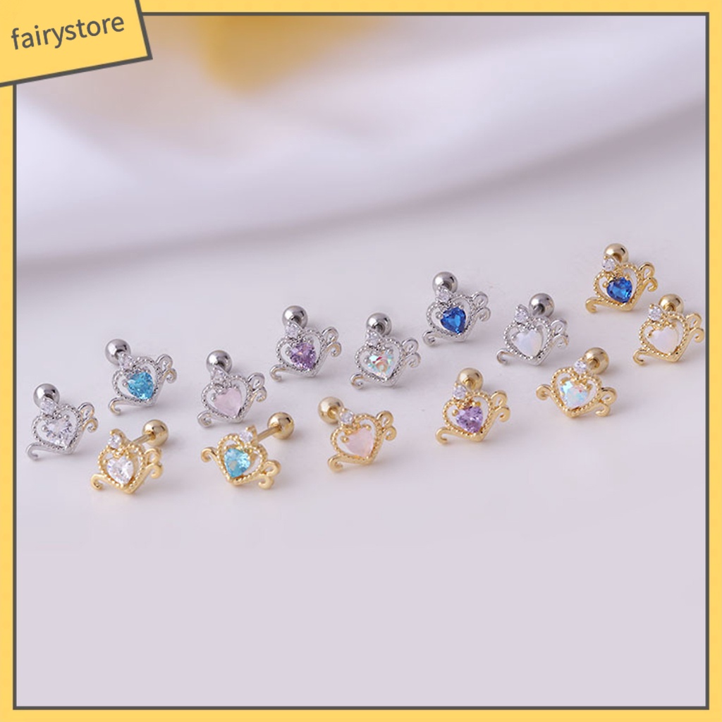 1 Khuyên Tai Hình Trái Tim Rỗng Đính Đá Zircon Sáng Bóng Thanh Lịch Dành Cho Nữ