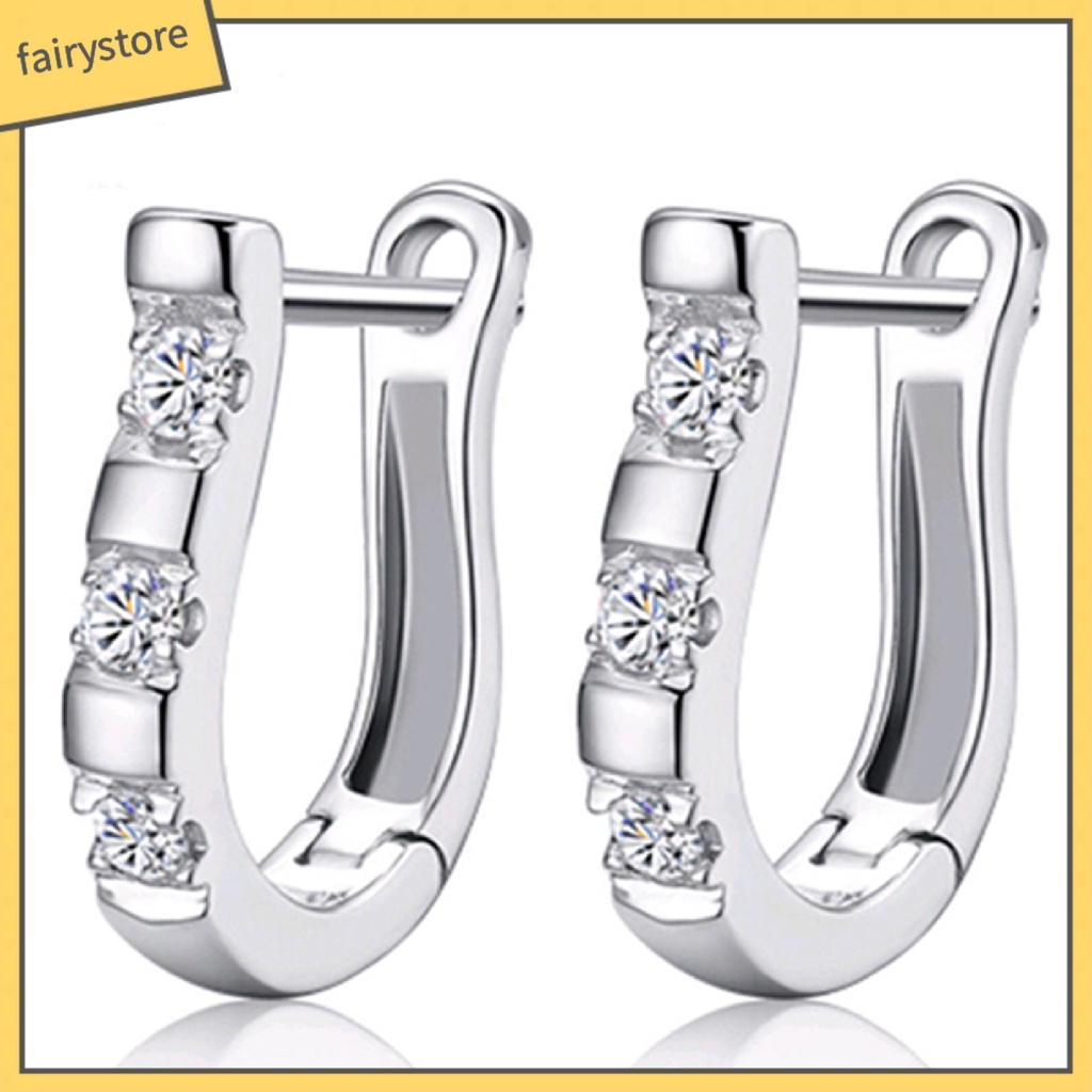 1 Đôi Bông Tai Tròn Mạ Bạc Đính Đá Trắng Sang Trọng