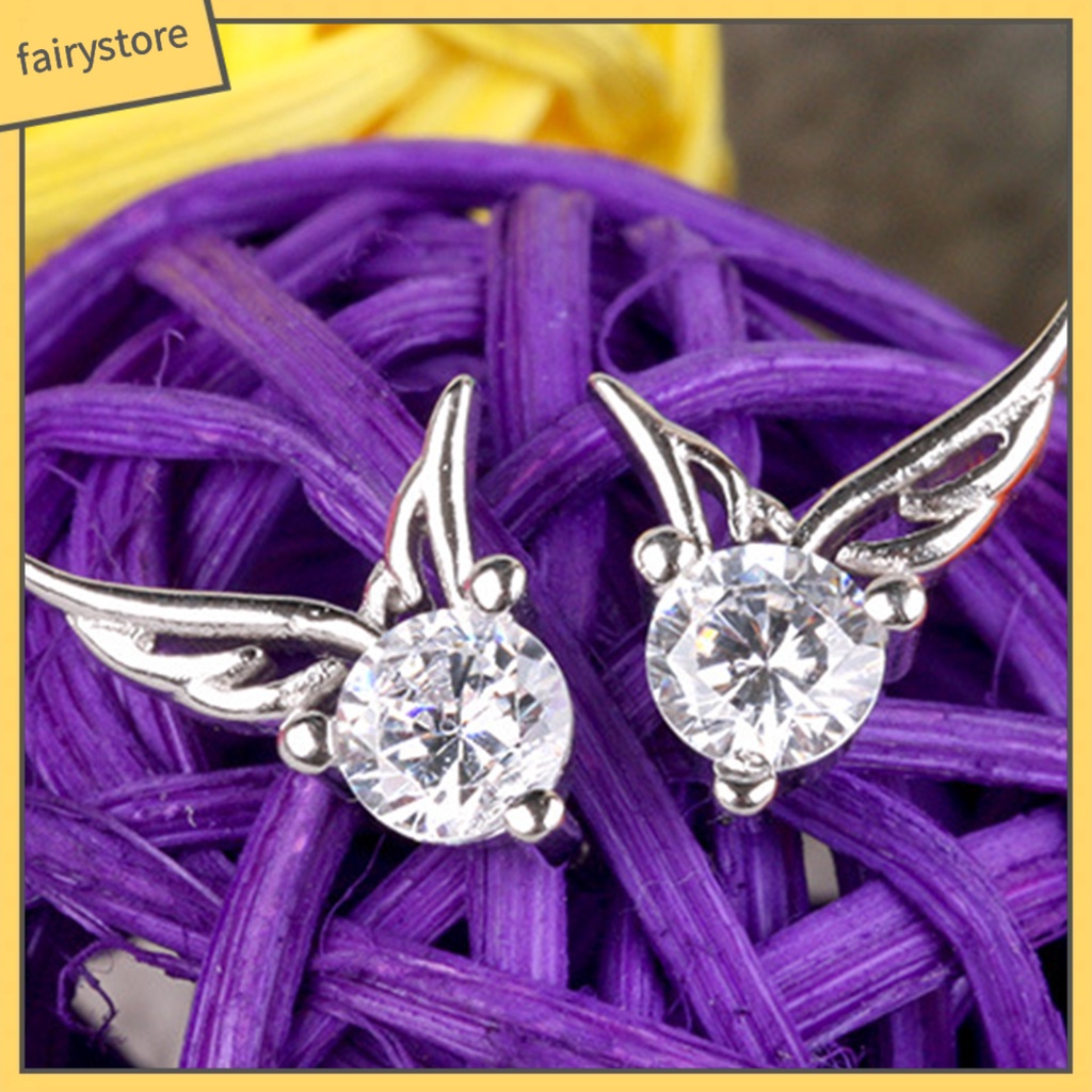 Bông Tai Mạ Bạc Hình Đôi Cánh Đính Đá Thời Trang Dành Cho Nữ