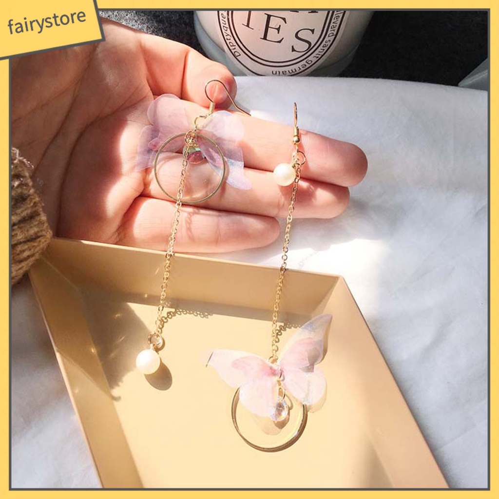 1 Đôi Bông Tai Chuỗi Tròn Đính Ngọc Trai Giả Hình Bướm Phong Cách Retro