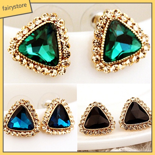 Đôi Khuyên Tai Hình Tam Giác Đính Đá Pha Lê Thời Trang Cho Nữ