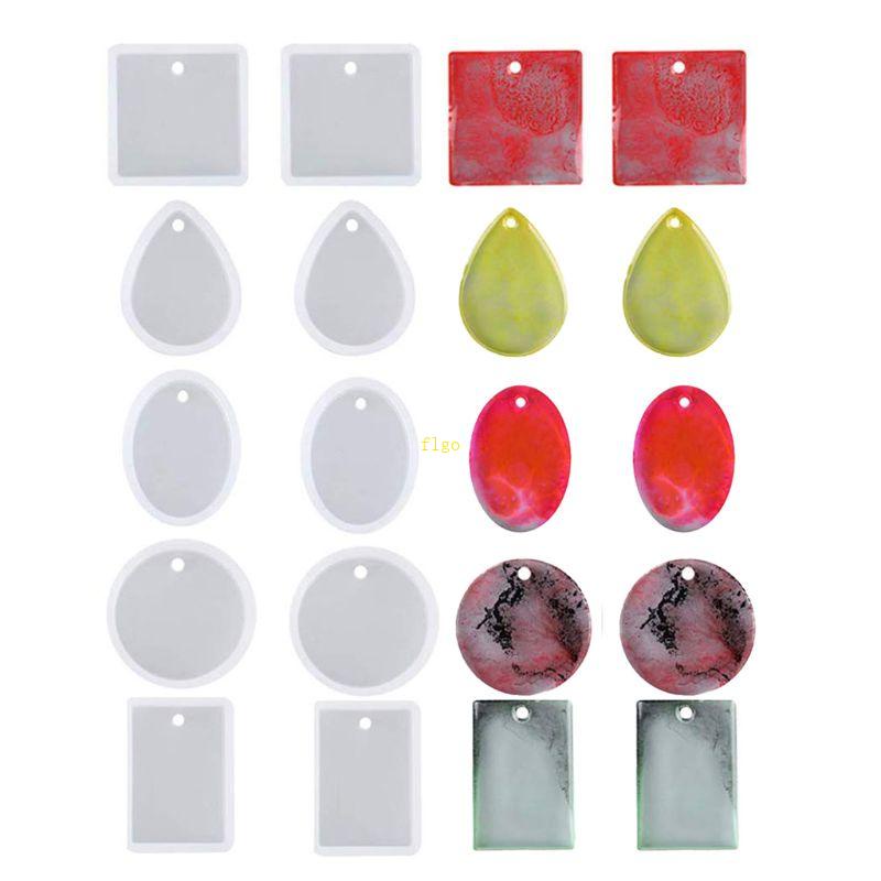 Set 10 Khuôn Silicone Làm Mặt Dây Chuyền Thủ Công DIY Có Lỗ Treo