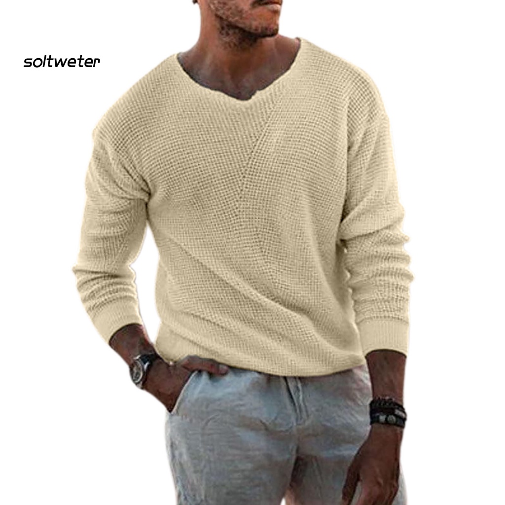 Áo Sweater Dệt Kim Tay Dài Cổ Chữ V Thoáng Khí Màu Sắc Đơn Giản Cho Nam Giới