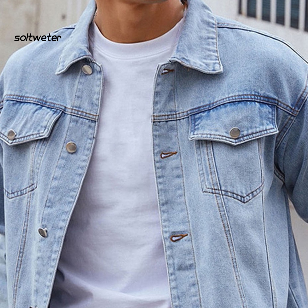 Áo Khoác Denim Tay Dài Màu Sắc Đơn Giản Thời Trang Đường Phố