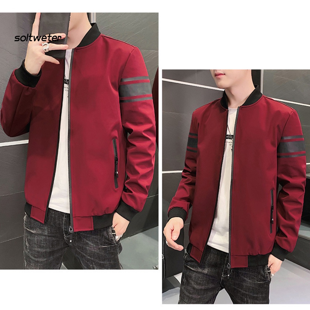 Áo Khoác Thể Thao Cổ Đứng Tay Dài Màu Trơn Có Khóa Kéo Phong Cách Đường Phố Mùa Thu Cho Nam