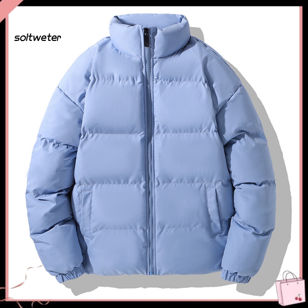 St Áo Khoác Phao Dày Dặn Màu Trơn Tay Dài Cổ Đứng Có Túi Khóa Kéo Có Thể Co Giãn Thời Trang Thu Đông Đường Phố Cho Nam