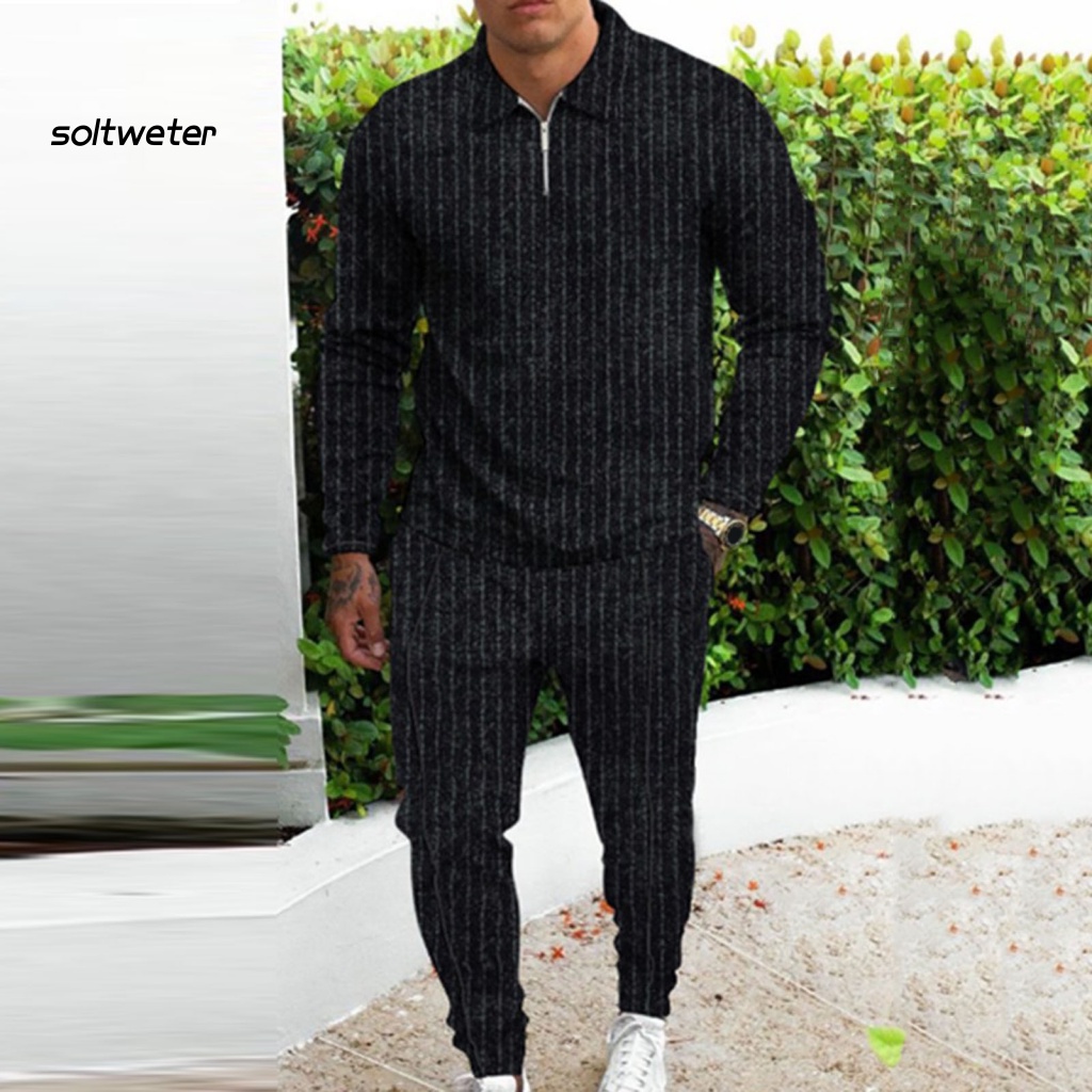 Set Áo Nỉ Dài Tay Cổ Bẻ + Quần Dài Màu Sắc Trơn Thấm Hút Mồ Hôi Thời Trang Mùa Thu