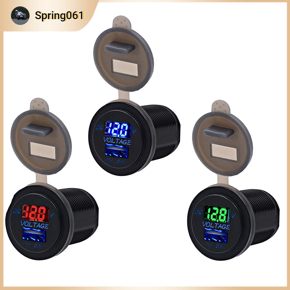 Spring061 Cổng USB Bộ sạc ô tô Hiển thị điện áp Vôn kế Nguồn xe IP66 Chống nước 2.1A