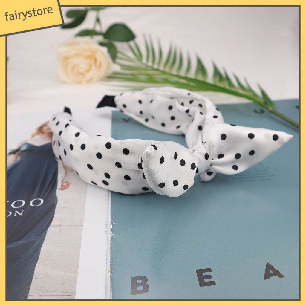 Băng Đô Tai Thỏ Co Giãn Chống Trượt In Họa Tiết Chấm Bi Màu Sắc Tương Phản Dành Cho Nữ