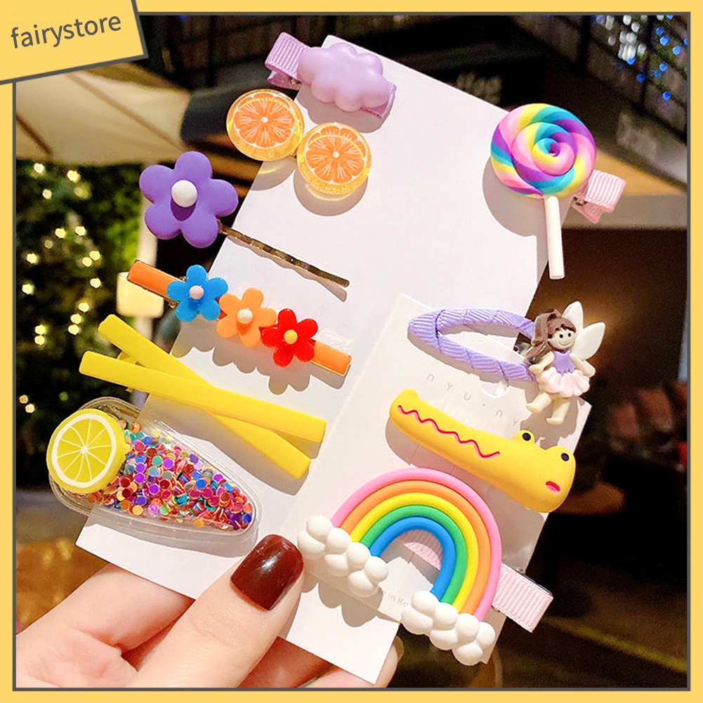 Kẹp Tóc Mái Cầu Vồng Họa Tiết Hoa / Dâu Hoạt Hình Cho Bé Gái