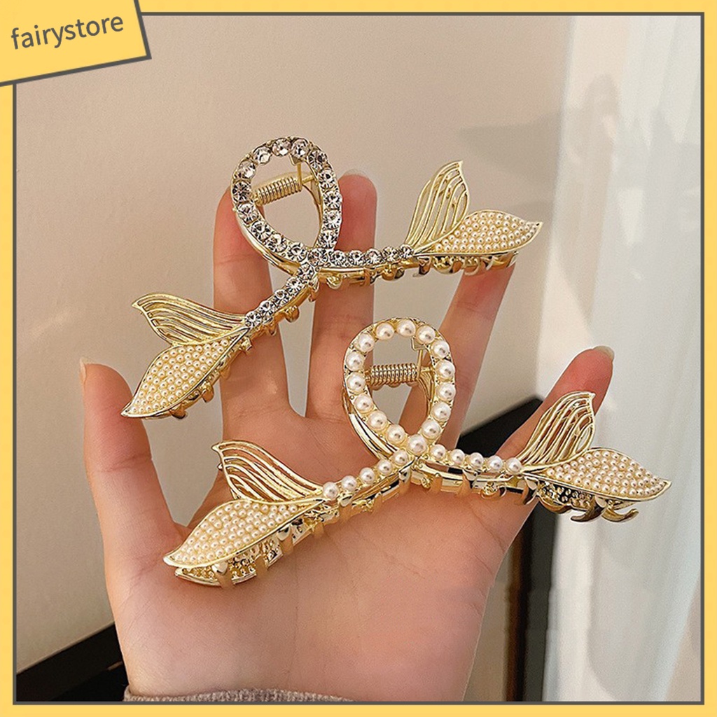 Kẹp Tóc Càng Cua Đính Đá &amp; Ngọc Trai Giả Hình Đuôi Cá