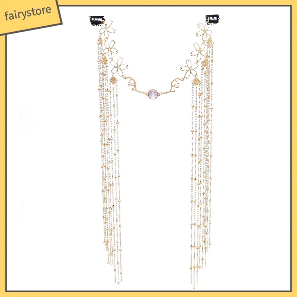 [FRO] Cài Tóc Đính Đá Hình Giọt Nước Phối Tua Rua Dài Phong Cách Vintage Cho Cô Dâu