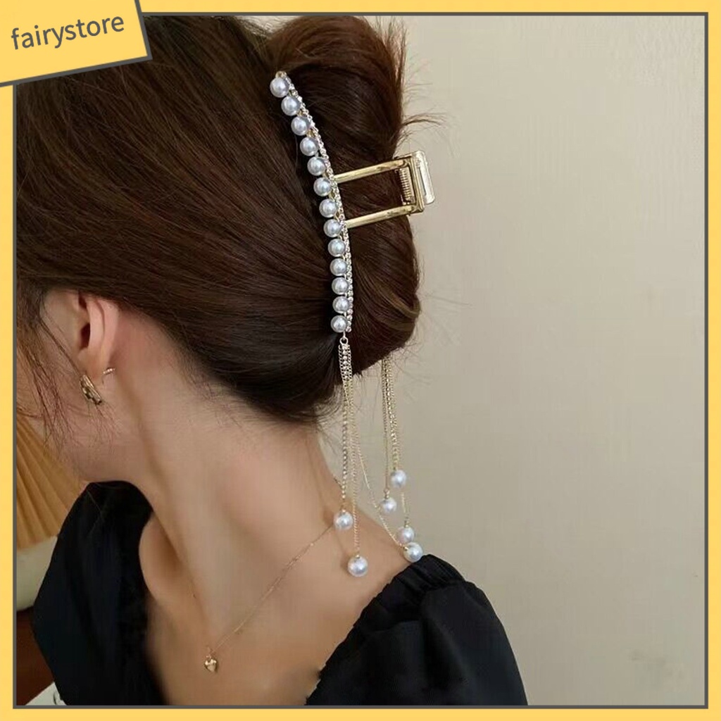[FRO] Kẹp Tóc Móng Vuốt Thiết Kế Ngọc Trai Giả Lấp Lánh Không Trượt Có Hiệu Ứng Visual Effect Với Tua Rua Trang Trí Tất Cả Phù Hợp Với Phụ Nữ
