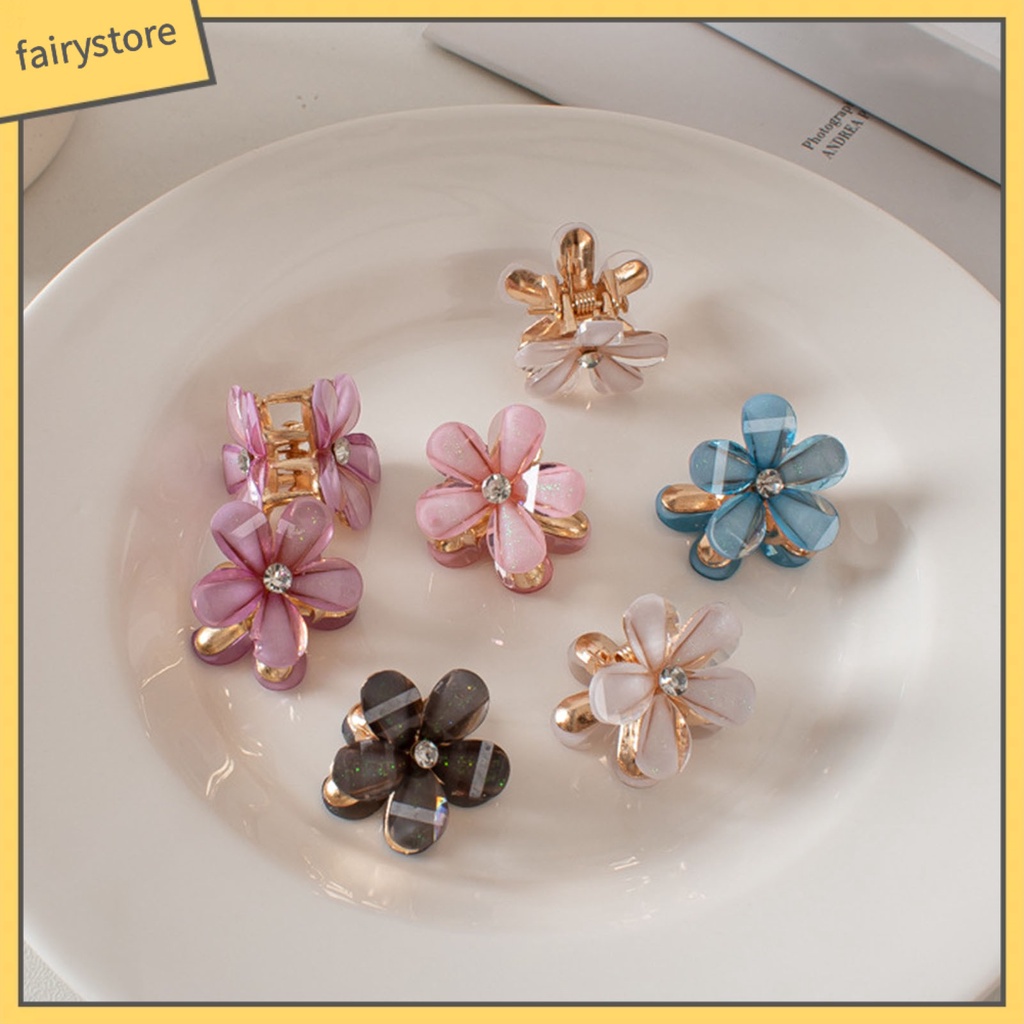 Set 2 Kẹp Tóc Kim Loại Hình Hoa Đính Đá Màu Sắc Tươi Sáng
