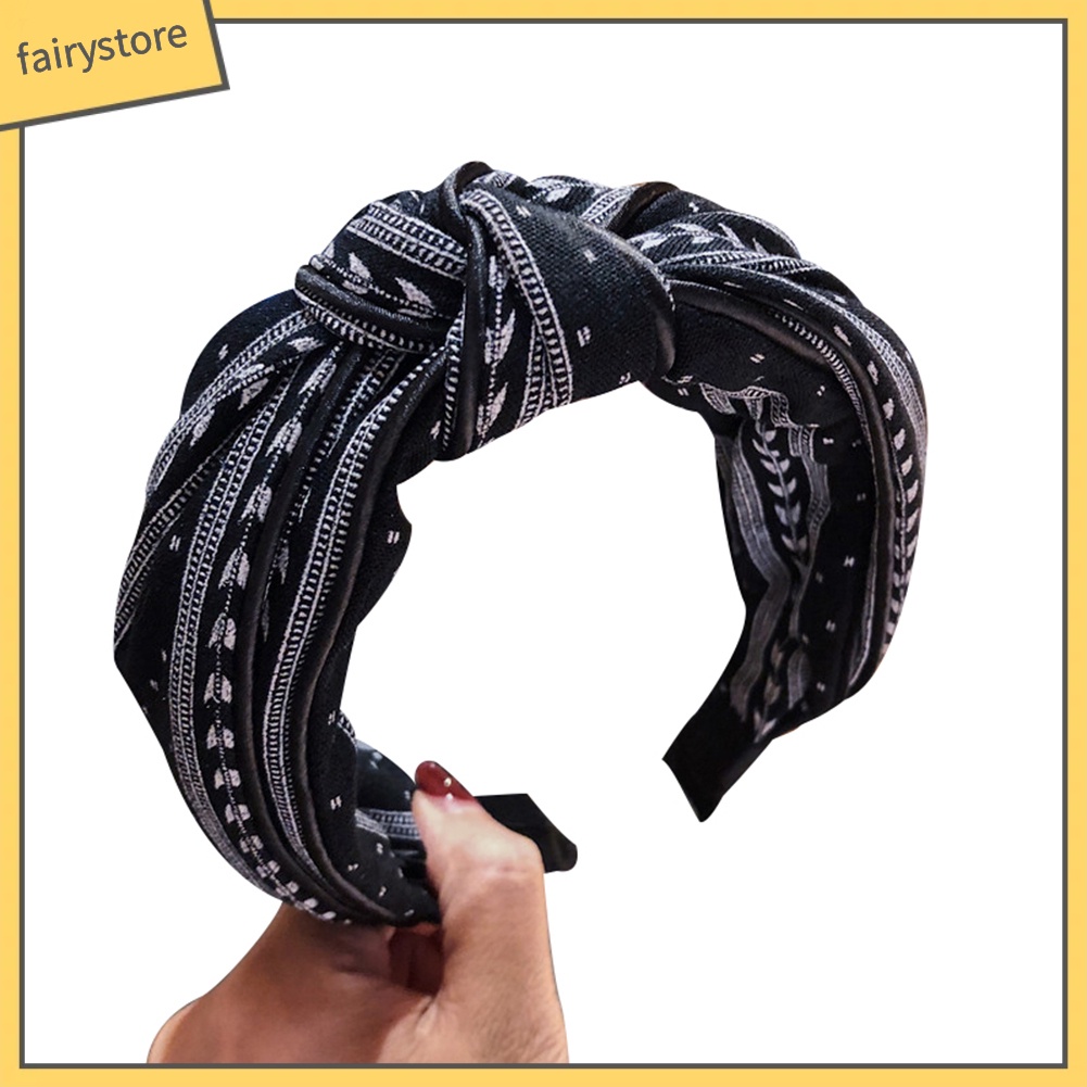 Băng Đô Vải Bản Rộng Thắt Nút Họa Tiết Lá Thời Trang Cho Nữ