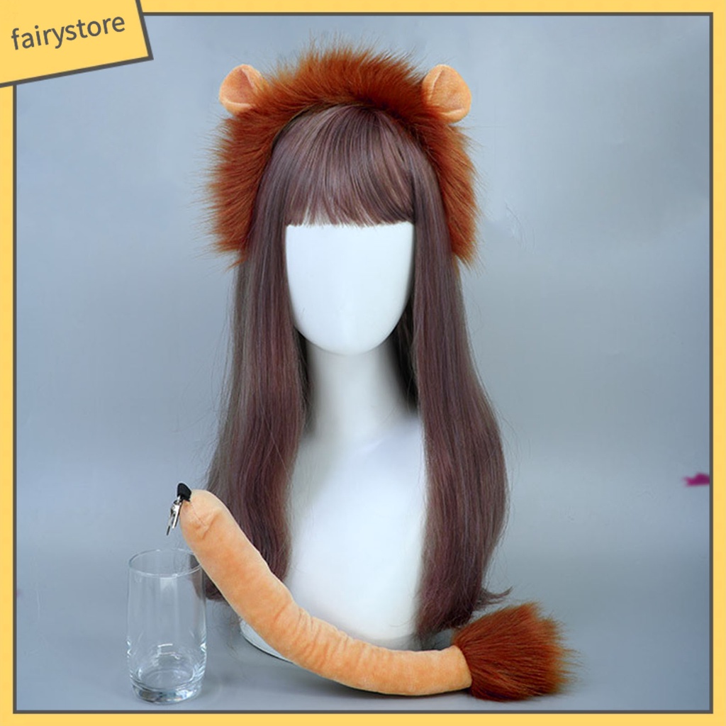 1 Bộ Băng Đô Và Đuôi Sư Tử Bằng Vải Bông Mềm Mại Co Giãn Chống Trượt Hóa Trang Cho Bé