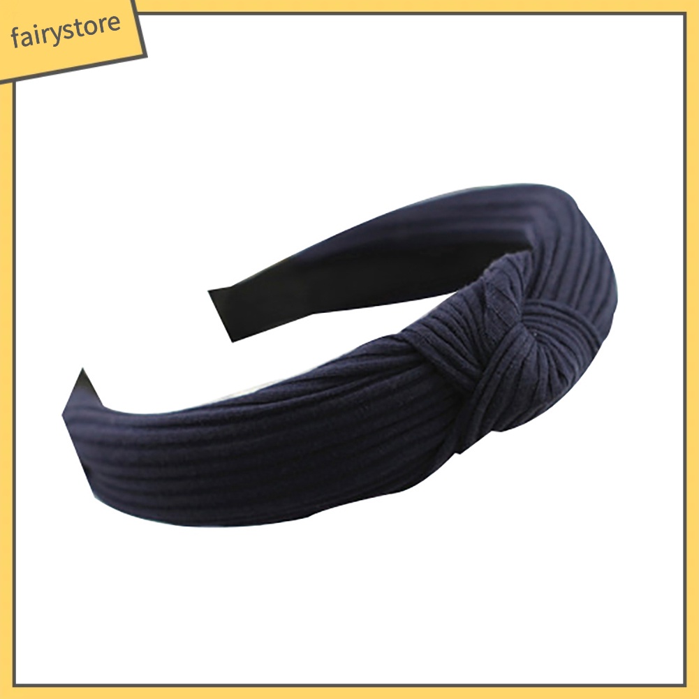 Băng Đô Cài Tóc Bản Rộng Thắt Nút Họa Tiết Kẻ Sọc Màu Trơn Thời Trang Cho Nữ