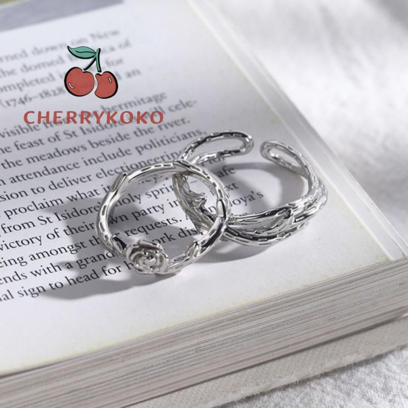 🍒🍒CHERRYKOKO Set 2 Nhẫn Đeo Tay Hình Hoa Hồng Cổ Điển Cho Cặp Đôi Nam Nữ