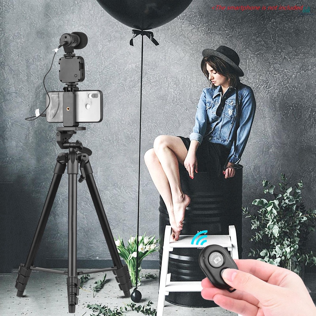 53 Inch Tripod Vlog Kit Smartphone Photography Set Tripod + LED Light + Microphone + Smartphone Clip + Remote Control for Vlog Recording Microfilm Making Live Stream