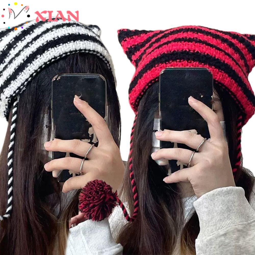 Mũ beanie Dệt Kim Họa Tiết Quỷ Nhỏ Dễ Thương Phong Cách Nhật Bản