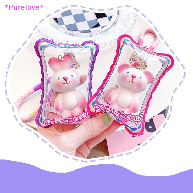 Móc Khóa Hình Gấu / Thỏ Hồng Bơm Hơi Dễ Thương Mới
