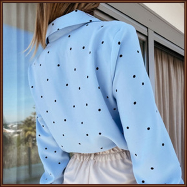 Áo Sơ Mi Dài Tay Họa Tiết Chấm Bi Thanh Lịch Cho Nữ