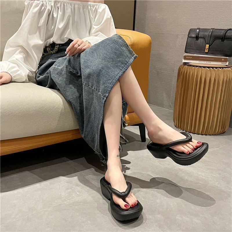 Huaqoo Dép bánh mì guốc dép giày nữ Màu Sắc Đơn Giản Thoải Mái Cao Gót Chống Trơn Trượt dép đế xuồng HDLX061305