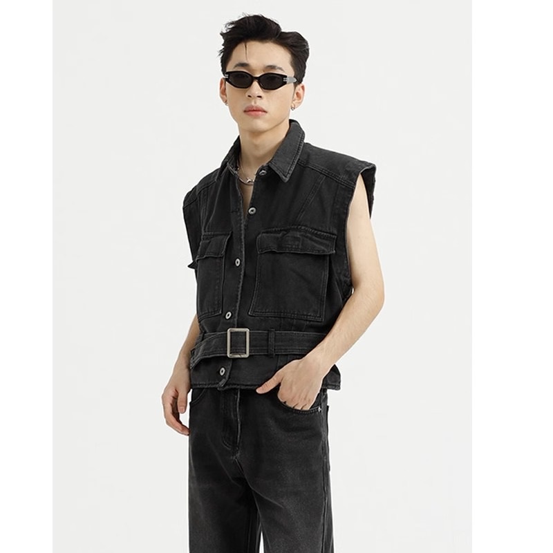 Áo Khoác Denim Không Tay Dáng Rộng Phong Cách Thời Trang Retro Mỹ