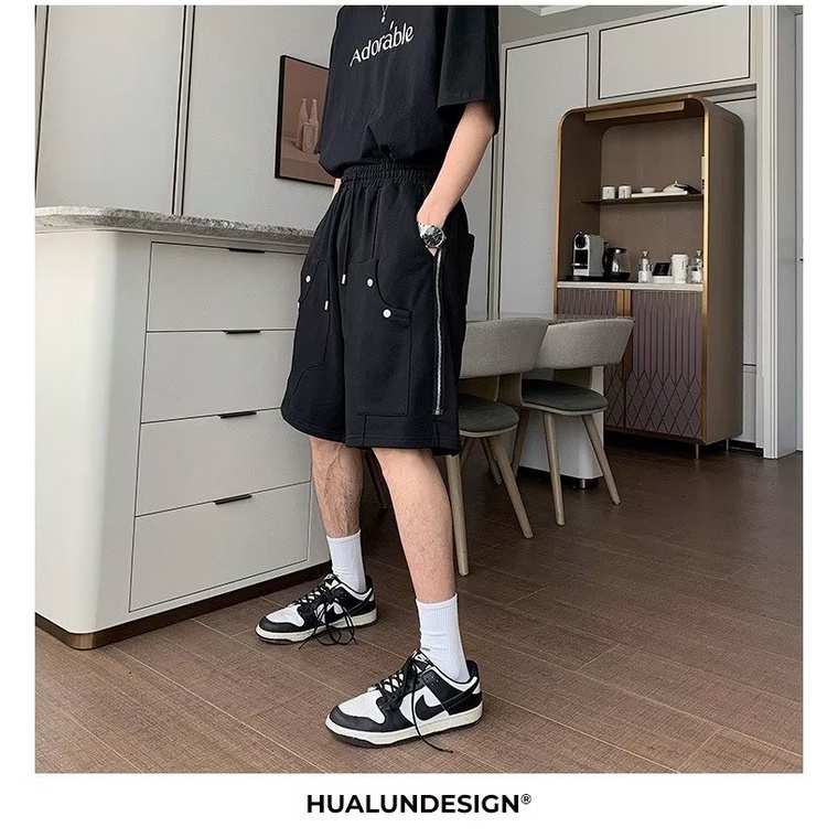 Quần Lửng Thể Thao Dáng Rộng Màu Đen Thời Trang Mùa Hè Cá Tính Cho Nam