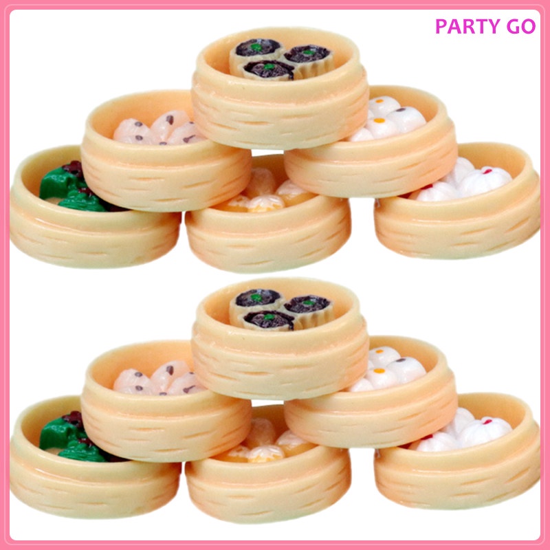 Set 12 Mô Hình Bánh Bao Hấp Mini Bằng Nhựa Resin Kích Thước 2.4X0.9CM Để Bàn Trang Trí