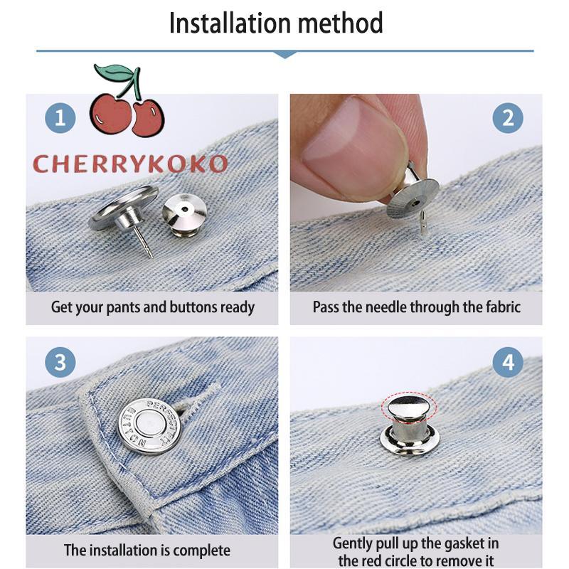 🍒🍒CHERRYKOKO Nút Bấm Quần Jean Eo Hẹp Không Cần Đóng Đinh Có Thể Tháo Rời Lớn Đến Thắt Lưng Nút Bấm Kim