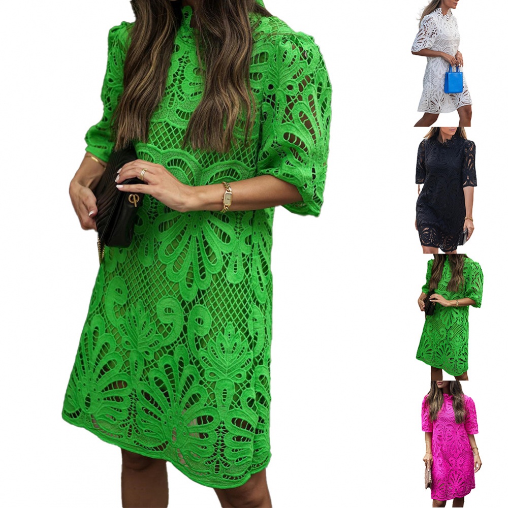 Đầm Tay Ngắn Phối Ren Hoa Thiết Kế Hợp Thời Trang Cho Nữ