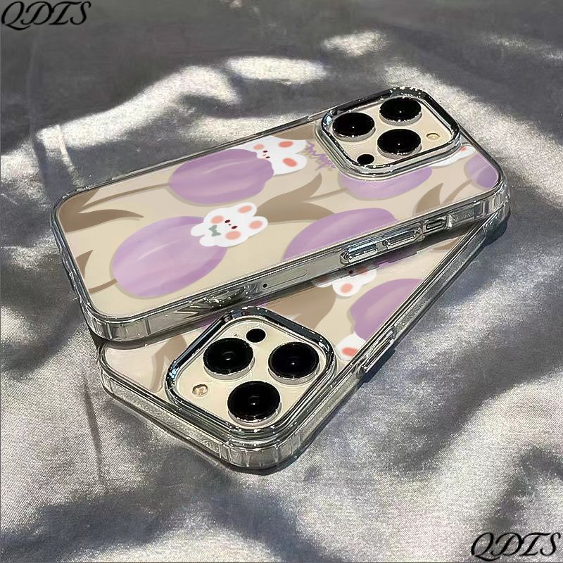 ✅Ốp Điện Thoại Dẻo Họa Tiết Hoa Tulip &amp; Chú Thỏ Dễ Thương Chống Sốc Cho iPhone12max 7plus13 14pro 11 12Max 8 BMS0