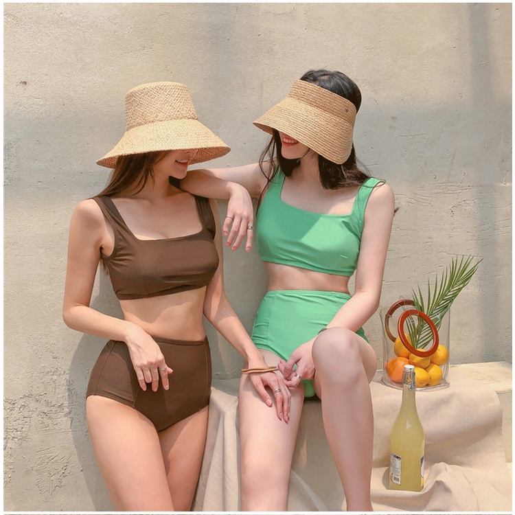 Bộ Đồ Bơi Lưng Cao Màu Trơn Thiết Kế Mới Thời Trang Theo Phong Cách Nhật Hàn