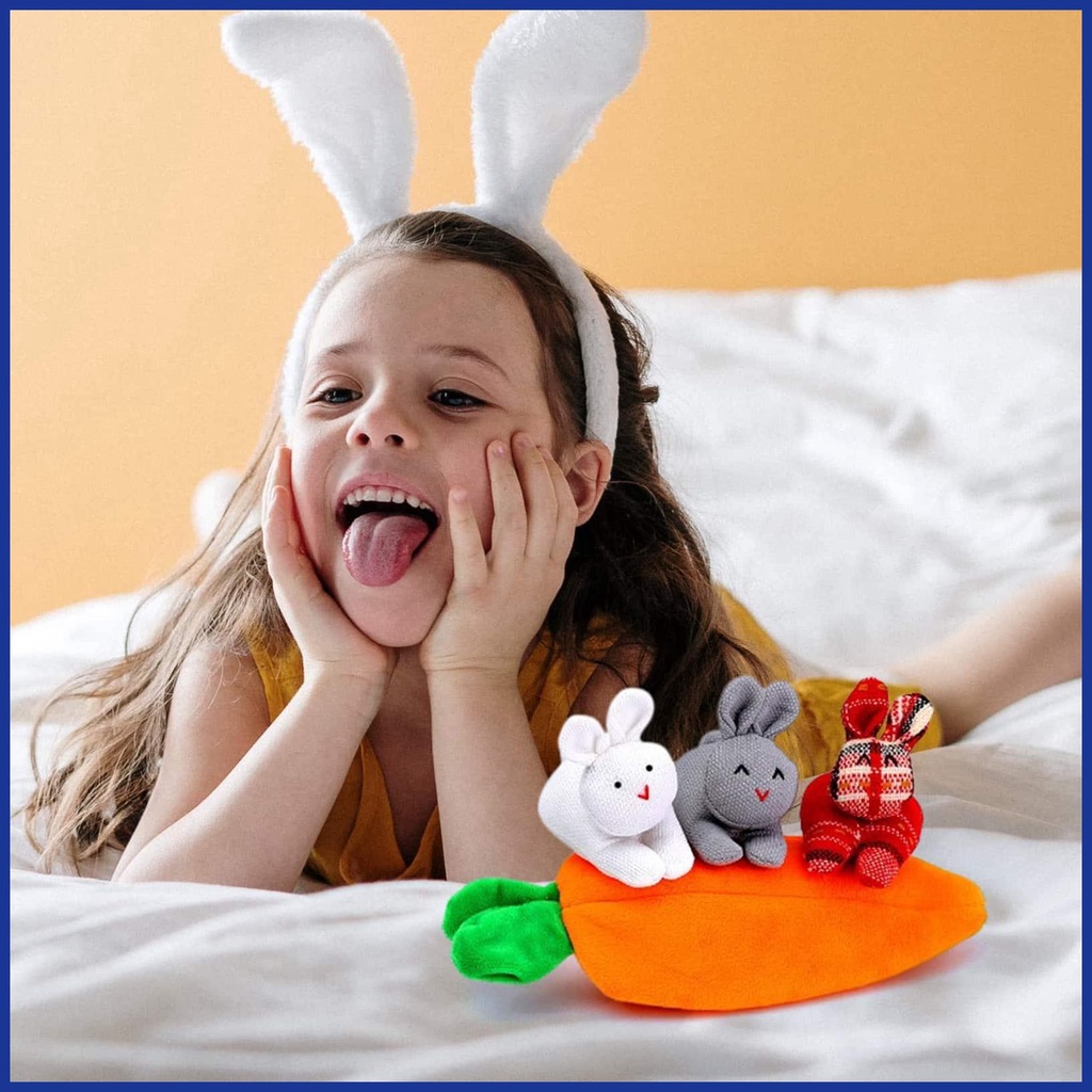 Búp Bê Thỏ Bông Mini 3 Bunnies Mềm Mại Có Túi Đựng Cà Rốt Dễ Thương