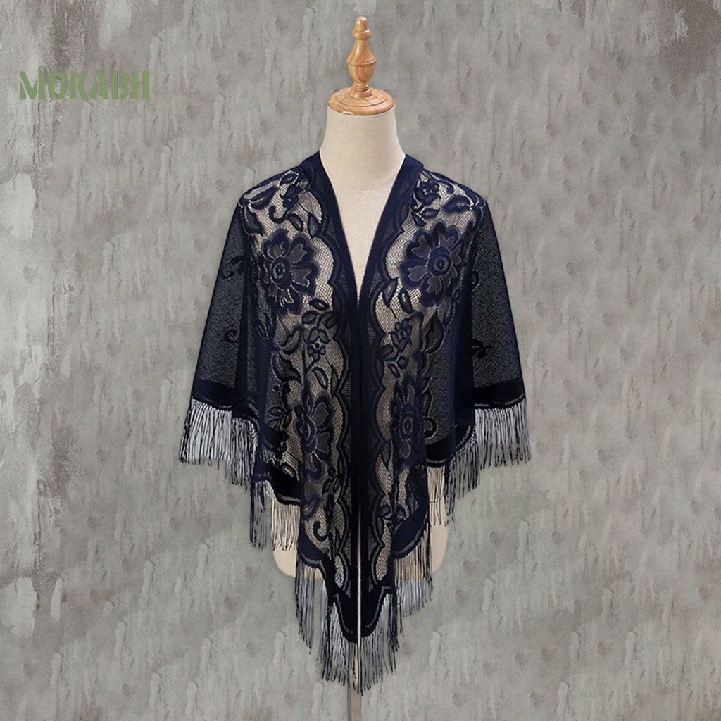 [Mok Abh] Khăn Choàng Cardigan Thêu Hoa Rỗng Xuyên Thấu Màu Trơn Phối Tua Rua Thời Trang Mùa Hè Nhẹ Nhàng Cho Nữ