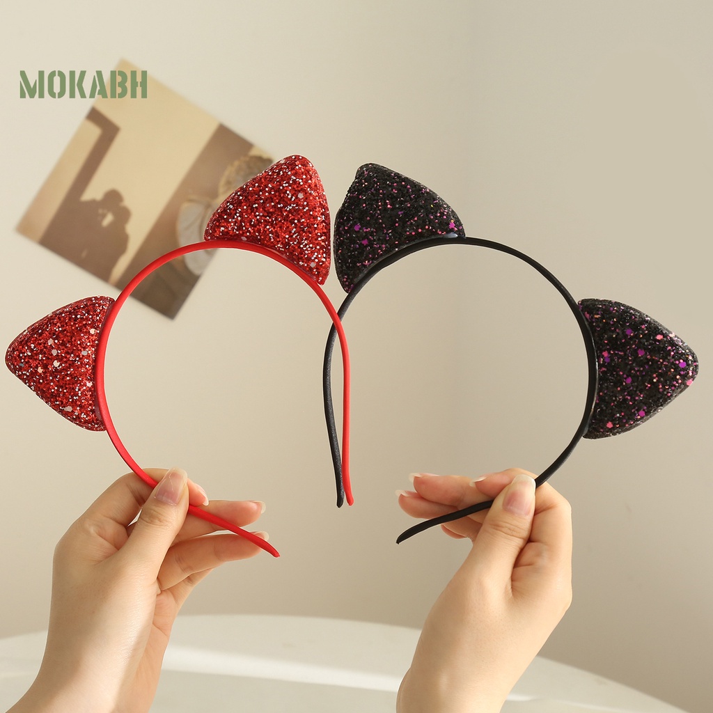 Băng Đô Cài Tóc Hình Tai Mèo Đính Kim Sa Lấp Lánh Màu Kẹo Ngọt Chống Trượt Thời Trang Cho Bé Gái