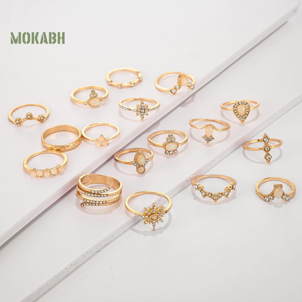 [Fas] Set 17 Nhẫn Đeo Giữa Ngón Tay Theo Phong Cách Du Mục