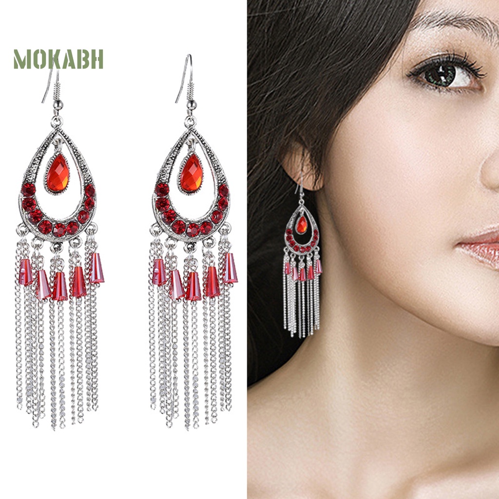 1 Cặp Bông Tai Hình Giọt Nước Đính Đá Kiểu Dáng Vintage Thời Trang