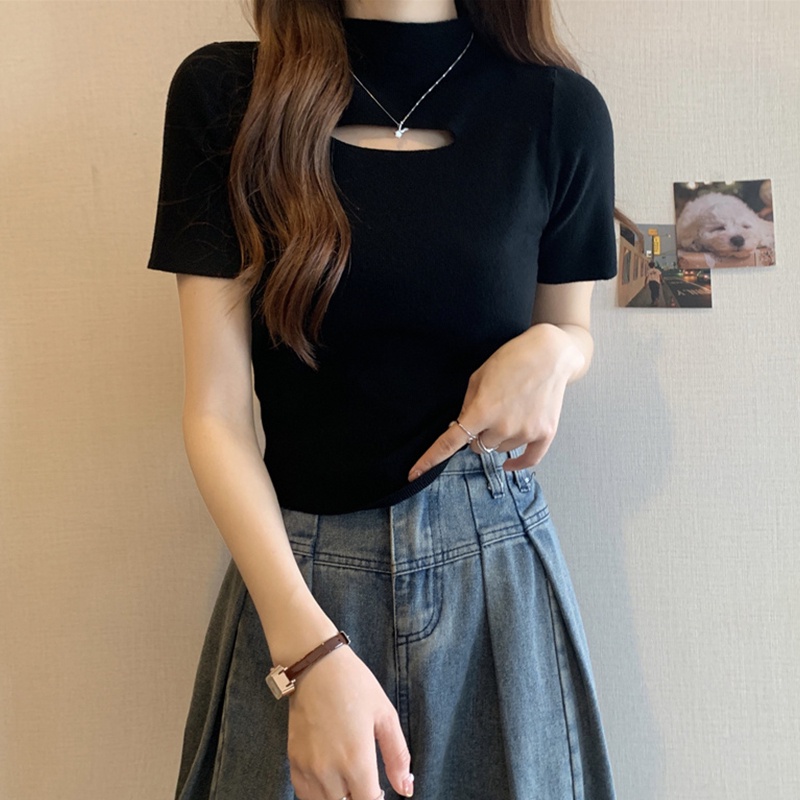 Áo Thun Crop top Tay Ngắn Màu Sắc Đơn Giản Phong Cách Hàn Quốc Quyến Rũ Dành Cho Nữ