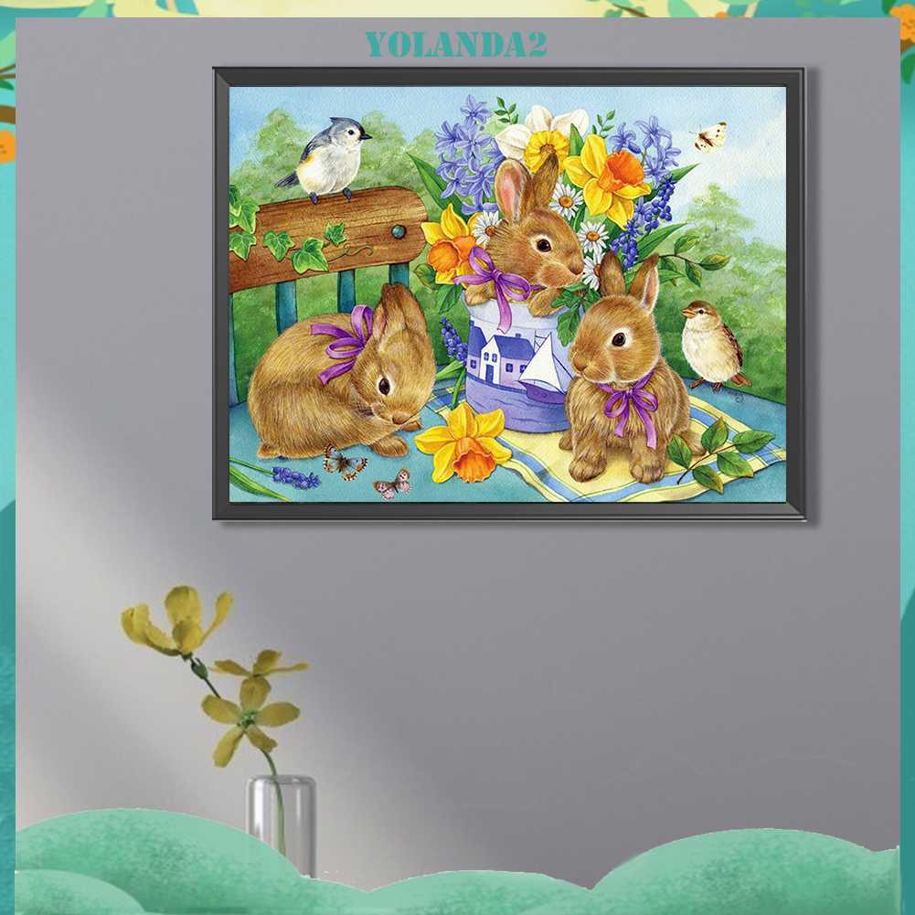 Tranh Đính Đá Kim Cương Toàn Bộ 5D DIY Hình Vẽ Thỏ Trang Trí Nhà Cửa