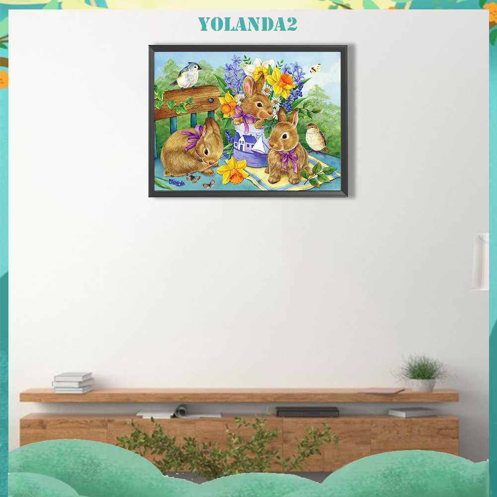 Tranh Đính Đá Kim Cương Toàn Bộ 5D DIY Hình Vẽ Thỏ Trang Trí Nhà Cửa