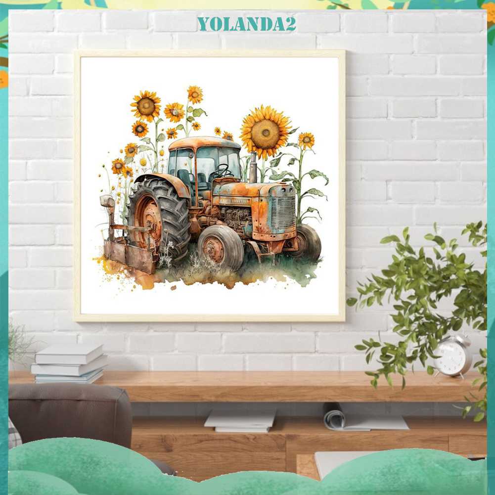 Tranh Đính Đá Kim Cương Toàn Bộ 5D DIY Hình Vẽ Máy Kéo Hoa Hướng Dương