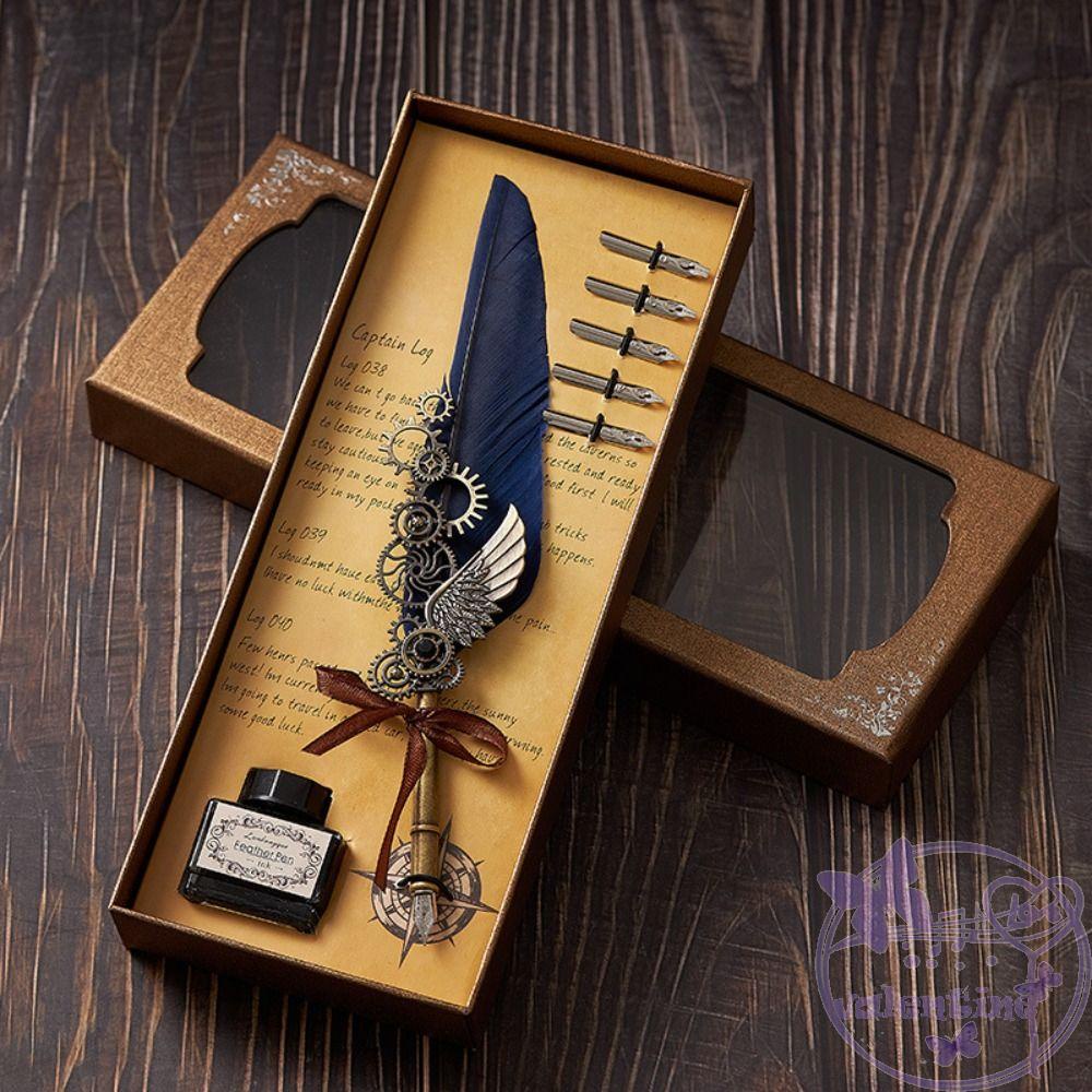 Bút Máy Lông Vũ Kèm 5 Ngòi Thay Thế Sáng Tạo Phong Cách Punk Cổ Điển