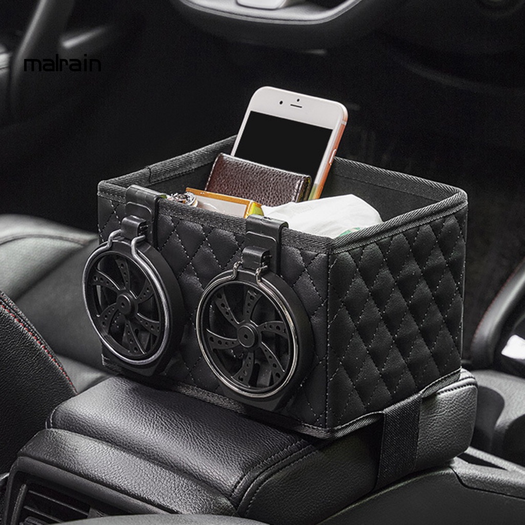 Hộp Đựng Cốc / Điện Thoại / Khăn Giấy Gắn Chỗ Tỳ Tay Trên Xe Hơi Bằng Chất Liệu Giả Da Có Thể Gấp Gọn