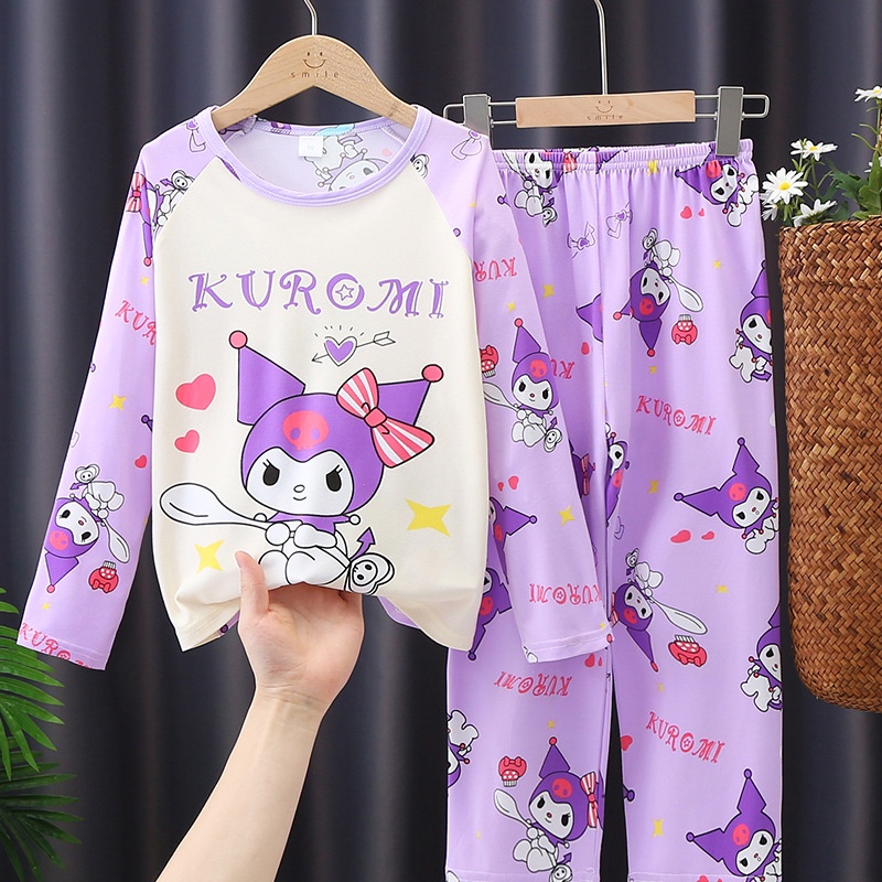 Bộ Đồ Ngủ Gấu Dâu Lotso Dài Tay In Hoạt Hình Kuromi Đáng Yêu Pijama Cho Bé Gái