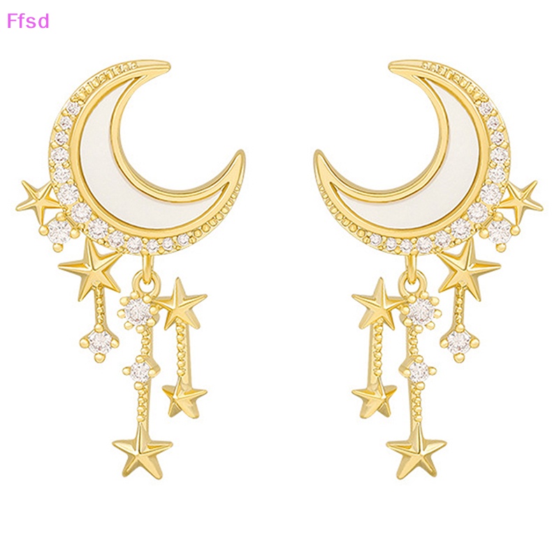 {Ffsd} 1 Đôi Bông Tai Hình Mặt Trăng Ngôi Sao Kiểu Âu Mỹ Thời Trang Cá Tính Đơn Giản Tinh Tế Dành Cho Nữ * Hàng