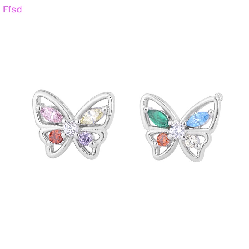 {Ffsd} Bông Tai Bạc Hình Bướm Rỗng Đính Đá Zircon Nhiều Màu Sắc Cho Nữ Làm Quà Tặng Ngày Bán Chạy